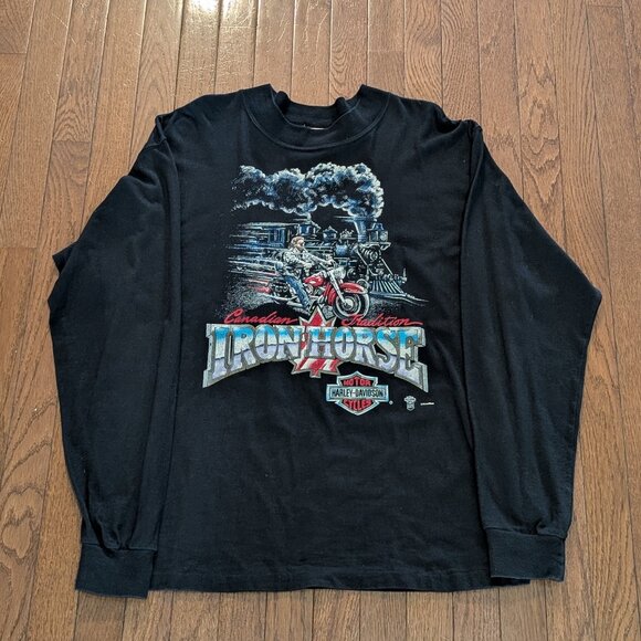 Vintage Harley Davidson Cycle World Toronto Iron Horse Single Stitch Long Sleeve - Picture 3 of 5